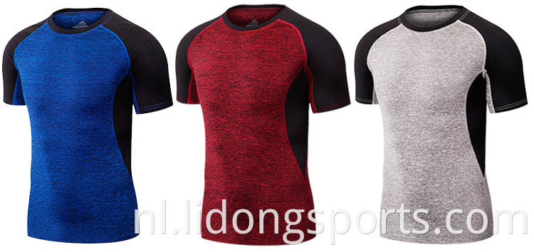 Lidong groothandel ademende snel droge droge mouw t -shirt/heren gym kleding sportkleding fitness